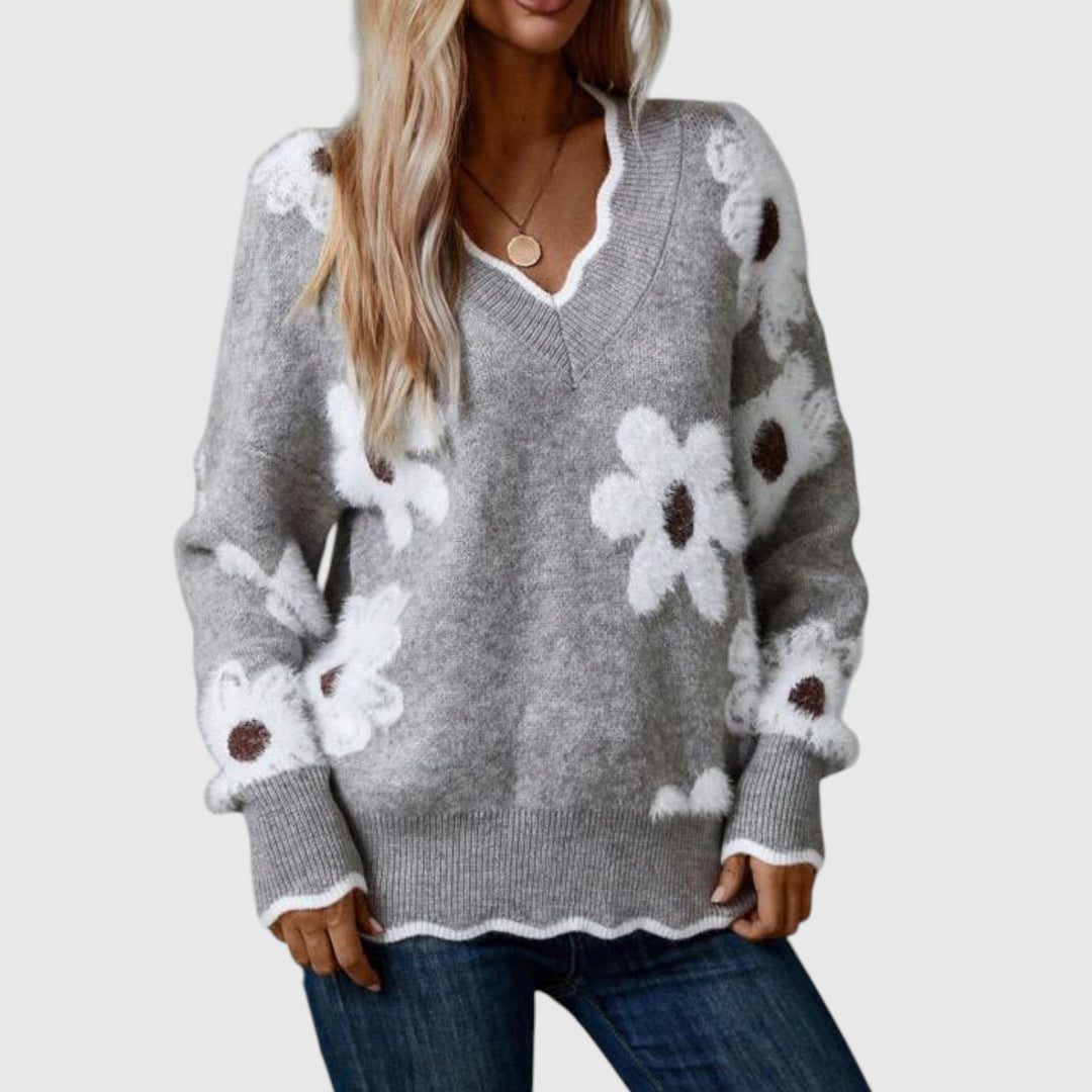 Thea – elegant tröja med v-ringning och blommönster