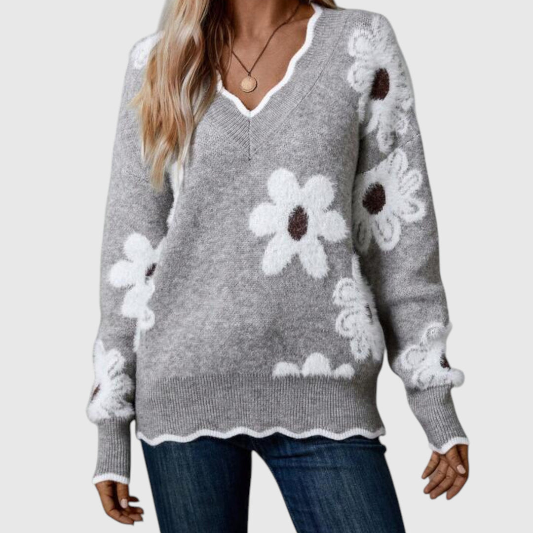 Thea – elegant tröja med v-ringning och blommönster