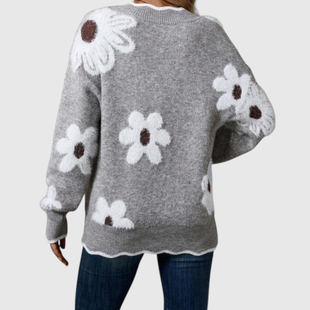 Thea – elegant tröja med v-ringning och blommönster