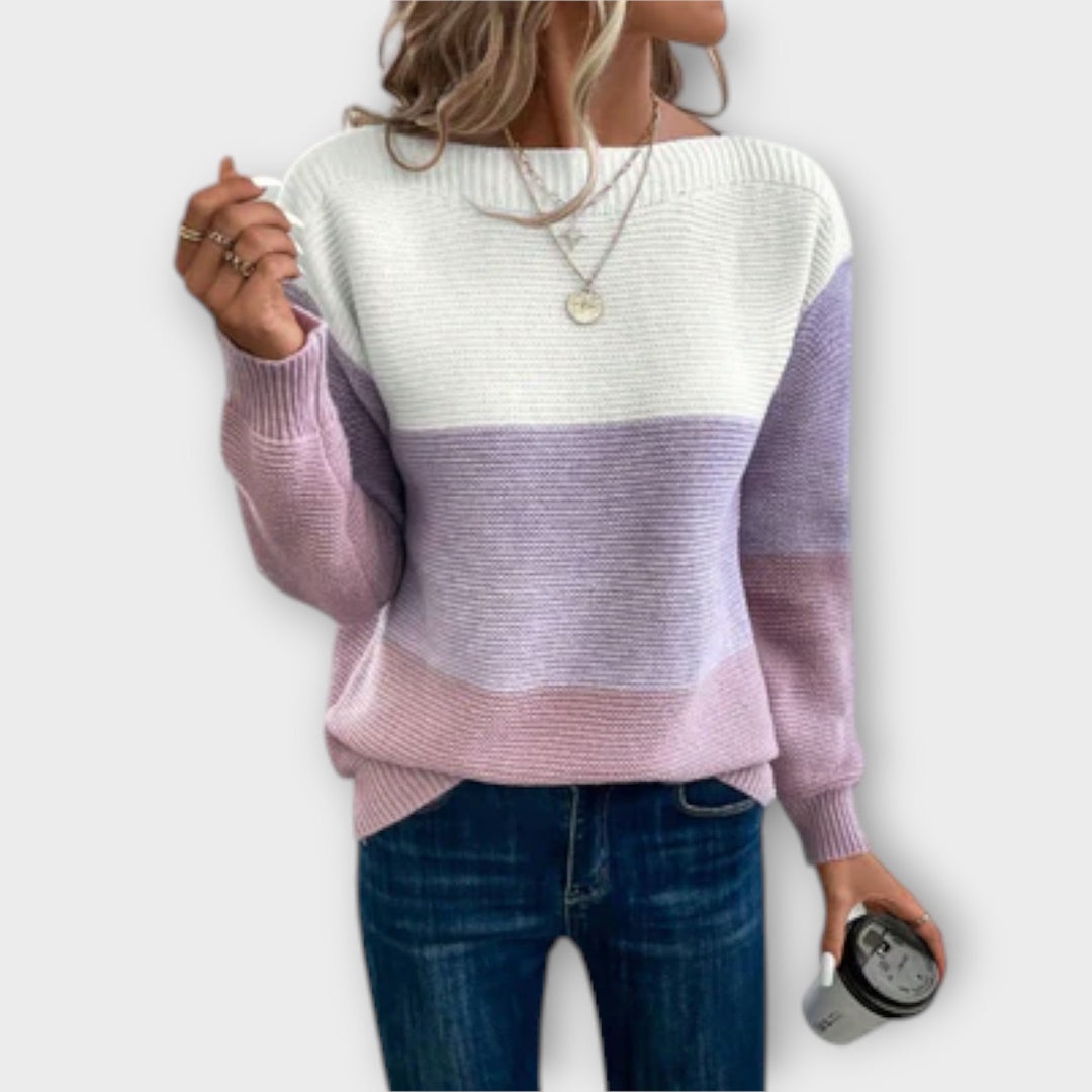 Klara – elegant trefärgad patchworktröja