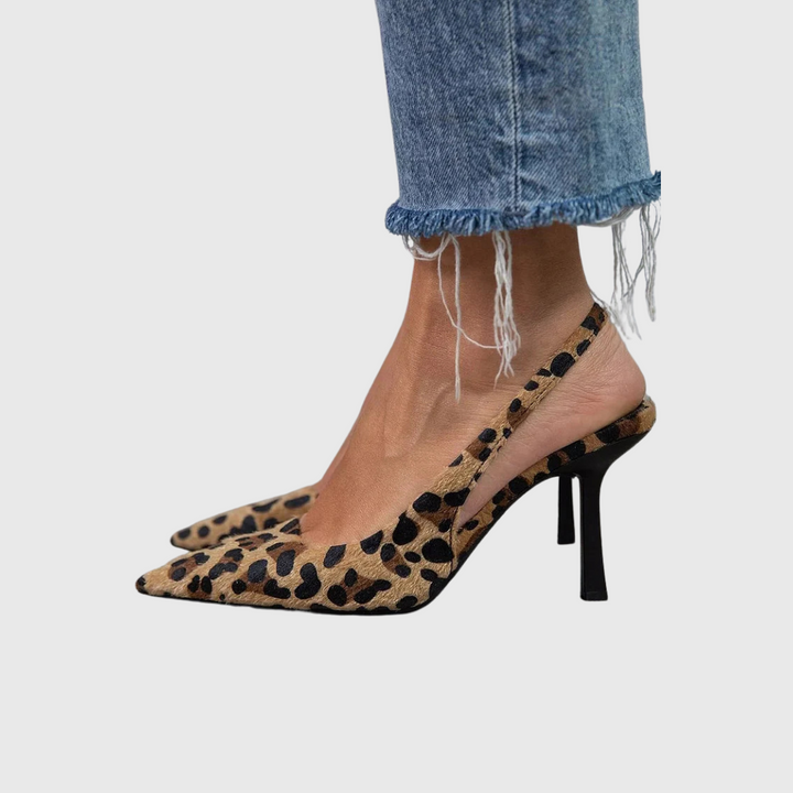 Seda – läderkänga med leopardmönster och benvita klackar