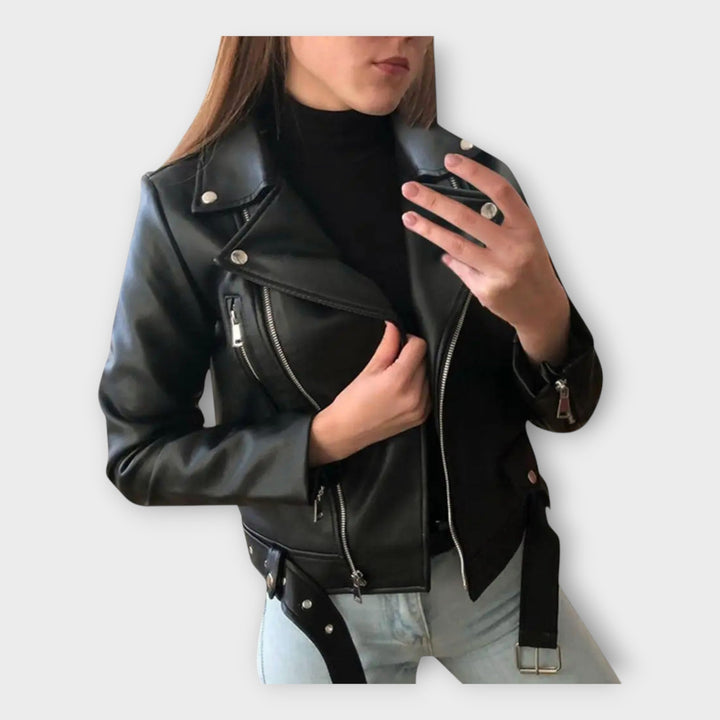 Modern skinnjacka med skärp och dragkedja