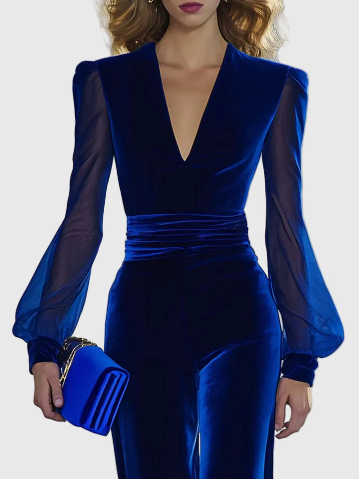 Sabrina – jumpsuit i sammet med v-ringning